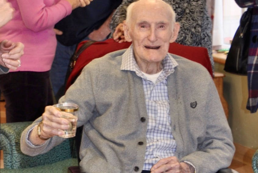 Mike Laffin is seen enjoying his 101st birthday party at Taigh Na Mara in Glace Bay on Jan. 9, 2019. Laffin died at the Cape Breton Regional Hospital on May 23 at age 101. CONTRIBUTED/Gaye Desveaux