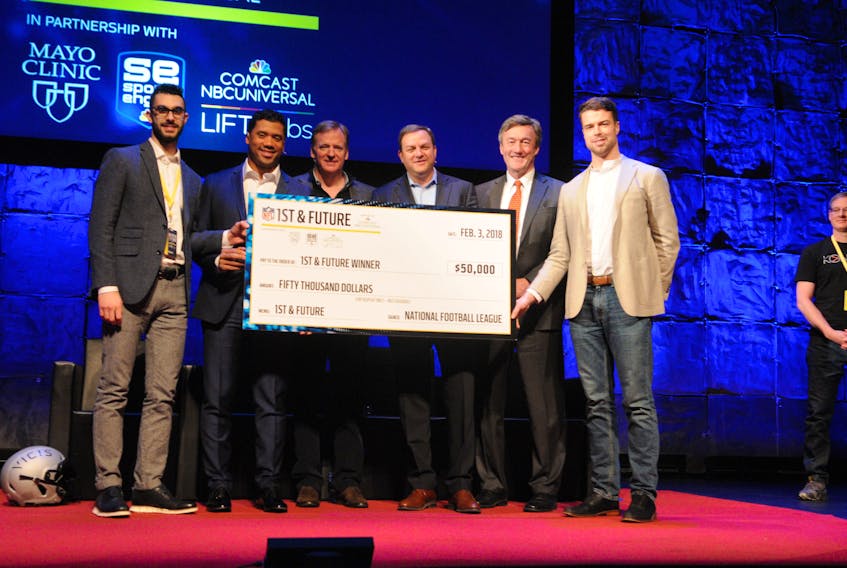 Lockeport native son Shea Balish (far right) won an NFL pitch competition.