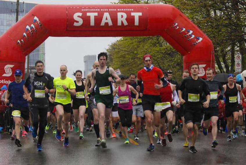 Runners take off at the start of the 10K race at last year’s Scotiabank Blue Nose Marathon in Halifax.