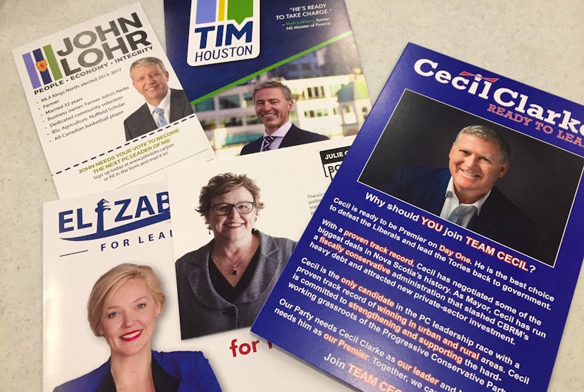 Here is a collection of flyers put out by the Progressive Conservative leadership campaigns of Elizabeth Smith-McCrossin, John Lohr, Tim Houston, Cecil Clarke and Julie Chaisson. The leadership convention will be held in October.