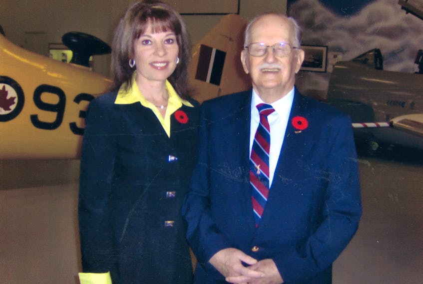 A photo I will forever cherish . . . taken in the fall of 2010, following a lovely afternoon with Mr. Entwistle at the Aviation museum in Shearwater NS.
