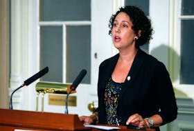 Claudia Chender, NDP MLA for Dartmouth South and justice critic, speaks at a news conference on Aug. 9, 2018.