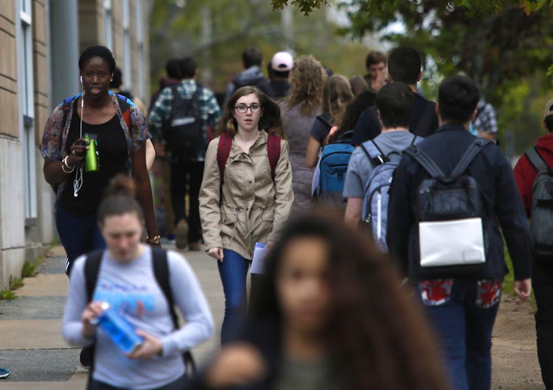 Dalhousie University students rush to class in October 2016.