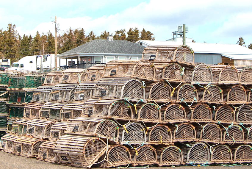 Lobster traps stand ready for deployment.