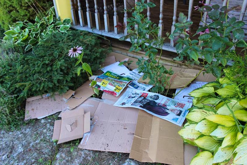 Carson’s simple solution to controling invasive plants is to create a mat of either seven layers of newspaper or one layer of tape/staple-free cardboard around all the plants you want to preserve.