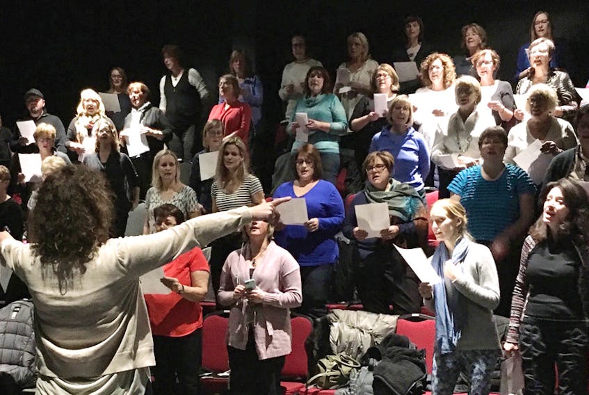 Participants practise a song during a Playing with Choir session at The Guild in Charlottetown, earlier this week. Directed by Jill Chandler, the program is in its second year. SUBMITTED PHOTO