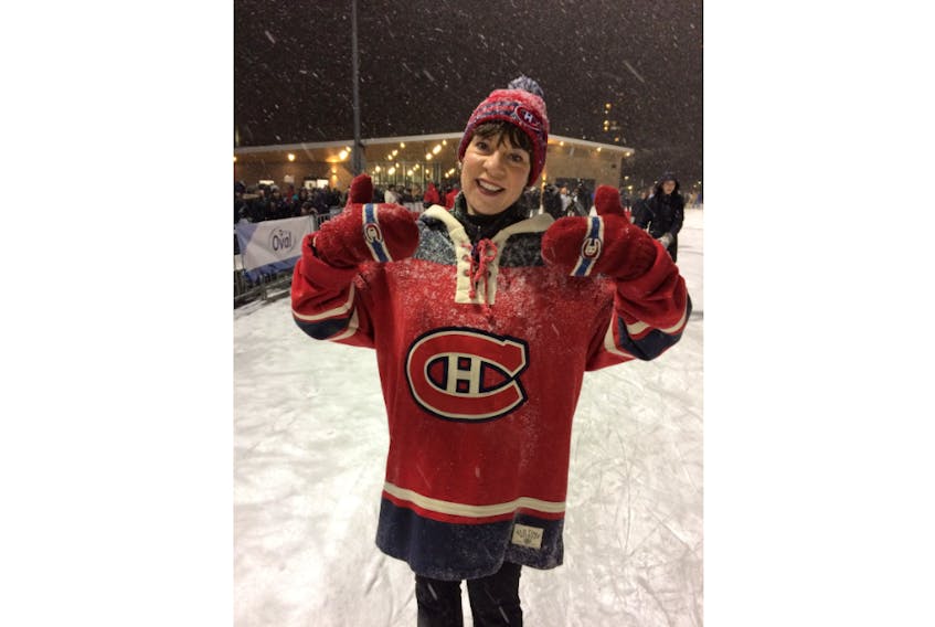 I couldn't find a submitted photo of big snowflakes, but I remembered I had this one on my phone.  A few of my favourite things: big puffy snowflakes, my Habs gear and skating on the Oval in Halifax, N.S.