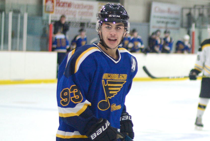 Springhill’s Chad Miller scored one goal for the Blues Friday night in Springhill.
