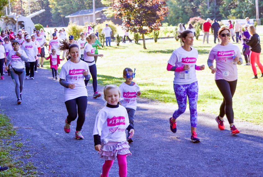 Runners take off at the start of this year’s CIBC Run for the Cure which was held in Trenton Park on Sept. 30. More than 100 people took part this year.