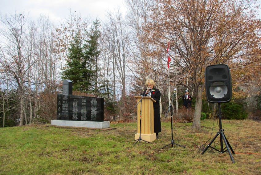 Jocelyn Morris stands next to the Wentworth Cenotaph at the start of the ceremony. Hope Bridgewater photo