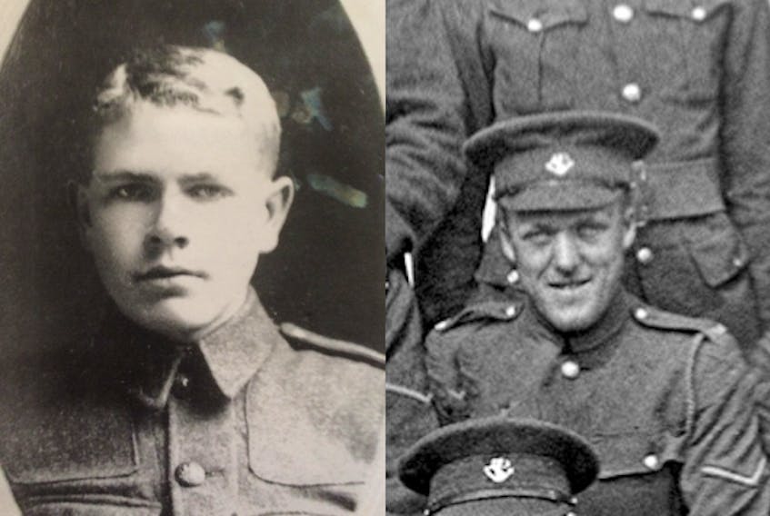 Pte. Graham Crosbie of Bay Roberts (left) lied about his age in order to sign up with the Royal Newfoundland Regiment in 1915. He was wounded in the Battle of Beaumont-Hamel and later succumbed to his injuries. Robert J. Mercer (right), the first mayor of Bay Roberts, enlisted with the Royal Newfoundland Regiment in 1918 and served as a cable operator for one year. The Bay Roberts Heritage Society Inc. is looking for information about local First World War veterans from the Royal Canadian Navy.