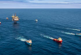 The Hebron platform being towed out to sea in 2017. — Petroleum Research Newfoundland & Labrador