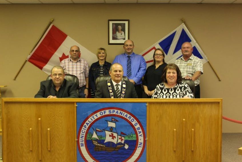 The newly elected council of Spaniard’s Bay. From left to right (back) are Coun. Paul Ryan, Coun. Sherry Lundrigan, Coun. David Smith, Coun. Tracy Smith, Coun. Eric Jewer. In the front; town manager Tony Ryan, Mayor Paul Brazil, Deputy Mayor Darlene Stamp.