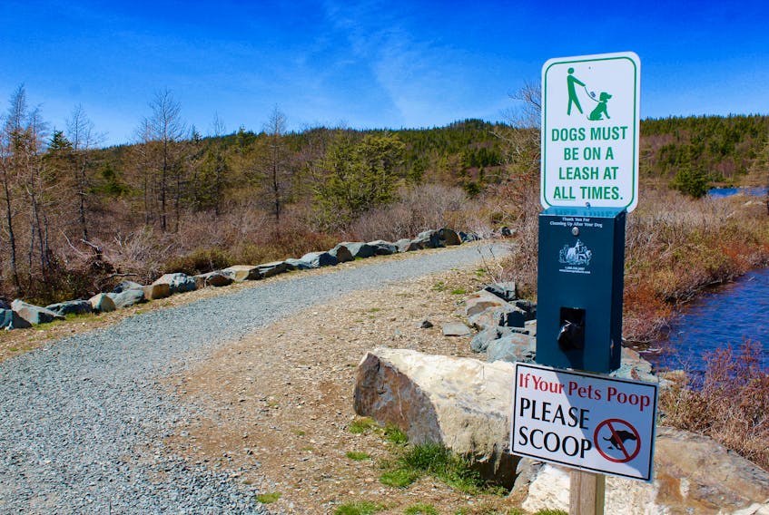 The Shearstown Goose Pond Walking Trail offers walkers free bags to clean up after their dogs, and signs are prevalent to enforce leashing rules.