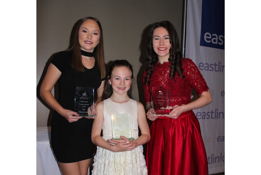 Members of the CBN Skating Club who received awards at Skate Canada NL’s annual gala. From left: Helena Churchill, Leah Swain and Laura Keefe.