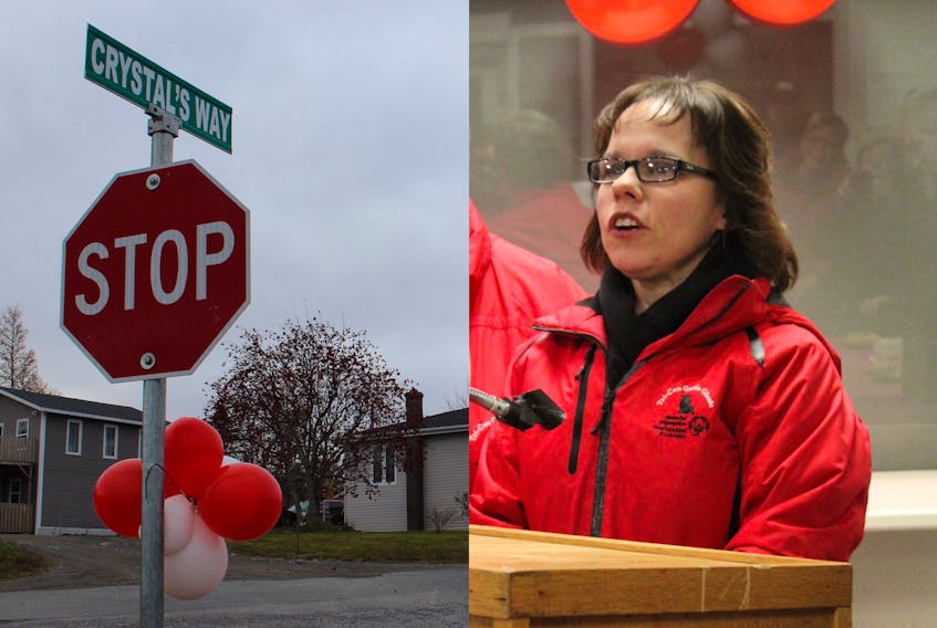 Crystal’s Way, originally known as Crosbie Road Extension, was unveiled in Harbour Grace Thursday night to honour local athlete Crystal Young. — Chris Lewis/The Compass
