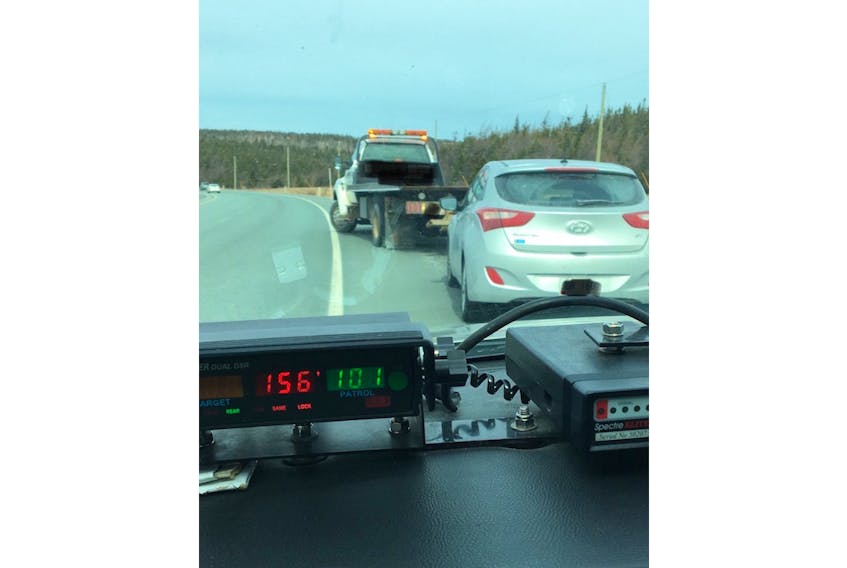 A vehicle was clocked at a speed of 156 kilometres per hour on the Trans-Canada Highway Saturday near Salmonier Line.