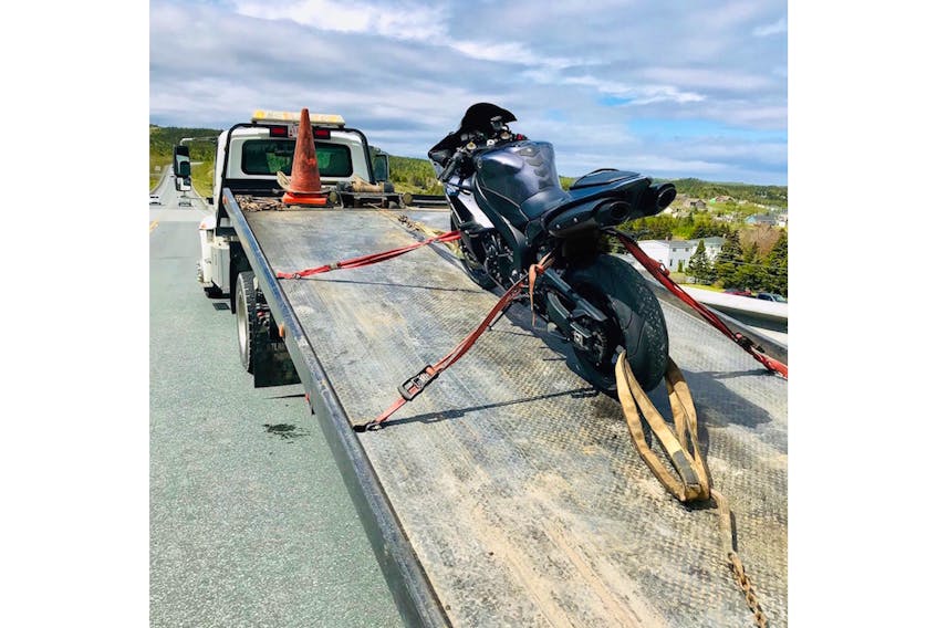 A police officer in Bay Roberts reportedly spotted a driver performing a wheelie on this street bike while moving at a high rate of speed.