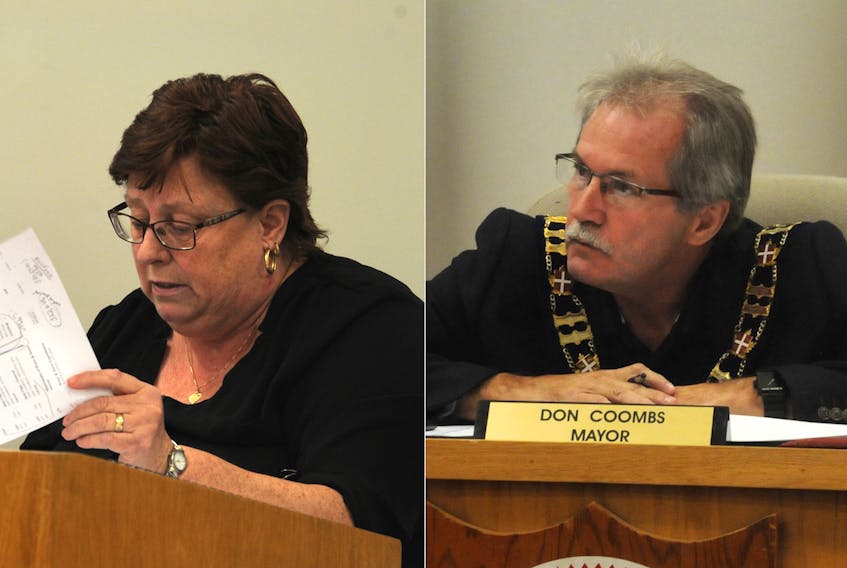 Coun. Kathy Tetford (left) made a motion Monday night for Mayor Don Coombs to meet with Moore's Ambulance Services.