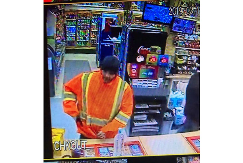 Holyrood RCMP released this image taken from security footage at Flynn’s Store in Avondale Friday, March 15.