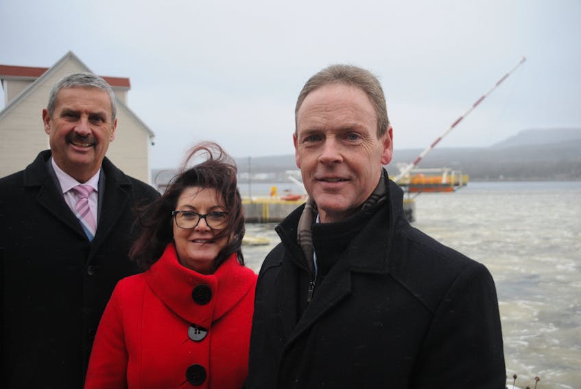 The hope is that the Oceans Holyrood Initiative will one day make the Conception Bay community a world leader in the blue economy. Pictured, from the left, are town CAO Gary Corbett, economic development officer Marjorie Gibbons and Mayor Gary Goobie.