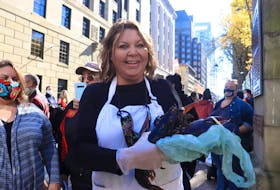 Cheryl Maloney, a Mi’kmaw activist, organized a lobster sale outside of Province House in Halifax on Friday, Oct. 16, 2020. She was joined by other members of the Sipekne’katik First Nation.