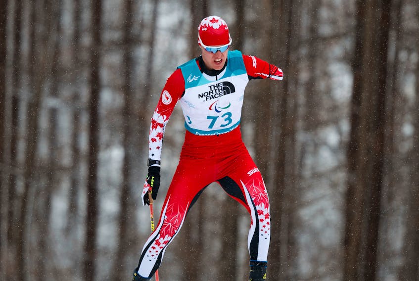 Mark Arendz competes in the 15-km standing biathlon Friday, March 16, at the Alpensia Biathlon Centre during the Paralympic Games in Pyeongchang, South Korea. Photo: Simon Bruty for OIS/IOC.
