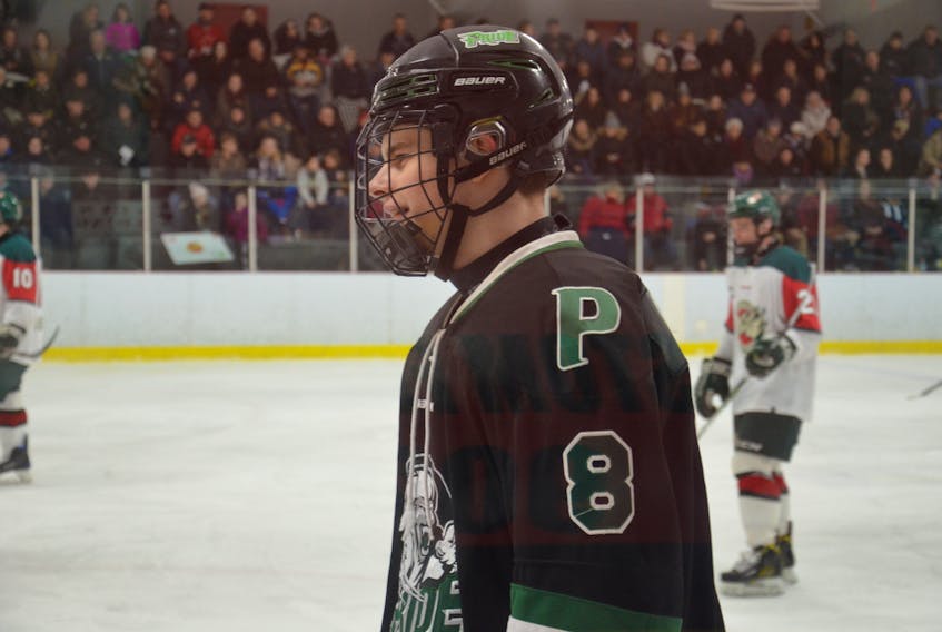 Noah Griffin scored the game-winning goal for the Charlottetown Pride on Sunday. The Pride edged the host Fredericton Caps 4-3 in a New Brunswick/P.E.I. Major Midget Hockey League game.
