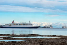 Four large cruise ships were parked in the Charlottetown harbour Tuesday for the frst time this year. From left are M'S Blackyatch, Rotterdam, Royal Princess and Norwegian Dawn, right.