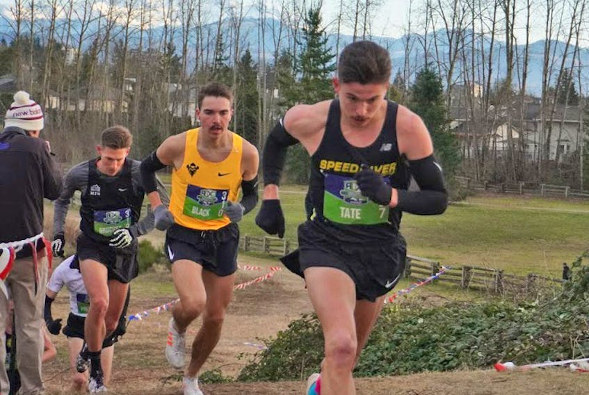 Mike Tate maintains his lead while tackling a hill during the senior men’s race at the 2019 Canadian Cross Country Championships in Abbotsford, B.C. The Heatherton, Antigonish County native won his first national crown. CONTRIBUTED