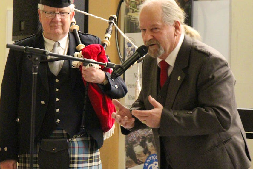 Peter MacKenzie recited the Address to a Haggis during the celebration, after the delicacy was piped in by Scott Williams. Corey LeBlanc