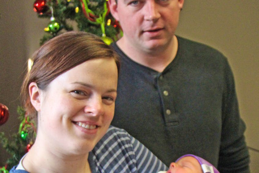 Helen Mary MacDonald, the first baby born in 2020 in the Quad Counties, with her parents 
Annie Livingstone and Tyler MacDonald of Arisaig, Antigonish County. Corey LeBlanc