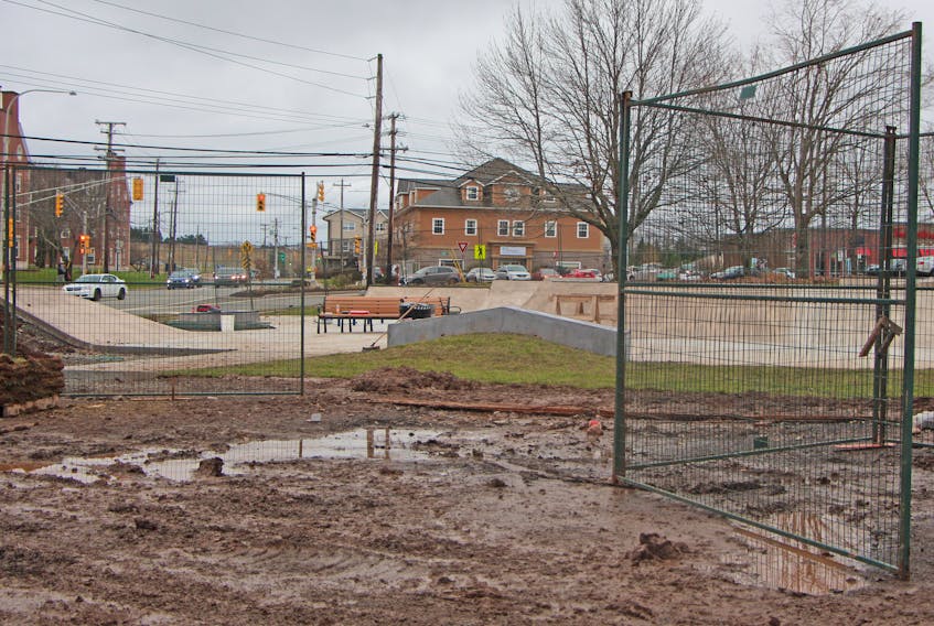 The new skate park in Antigonish - the site shown here on Nov. 20 - is expected to open before the end of the month. On this day, crew members were placing sod. Corey LeBlanc