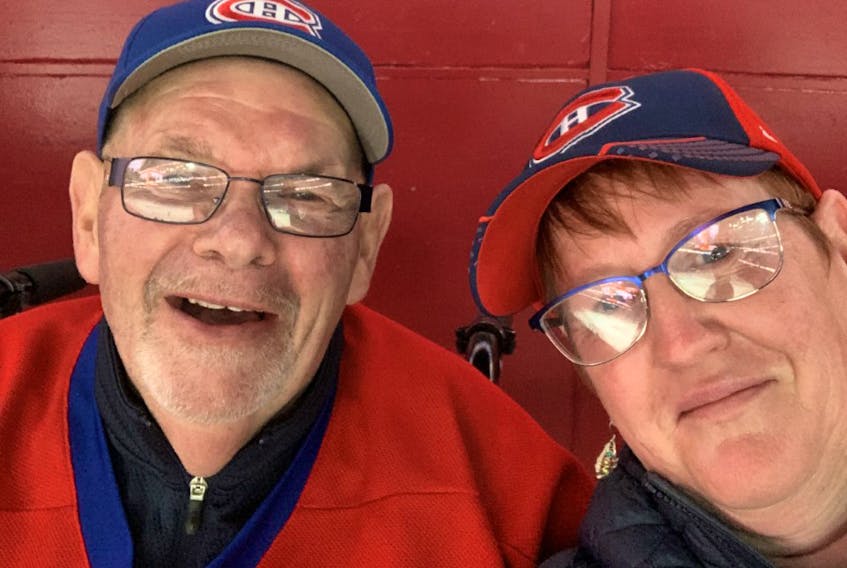 Kevin and Tammy Landry take a selfie during an October visit to the Bell Centre, home of their beloved Montreal Canadiens. It was a night to remember, even though the NHL team lost to the San Jose Sharks. CONTRIBUTED
