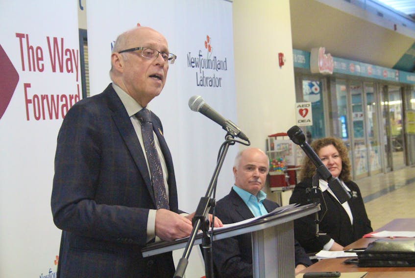 The provincial government announced the launch of its digital pilot project MyGovNL for the motor registration division, which will move online services to a more user-friendly format, in Gander March 27. The pilot project is starting with 5,000 residents, with upwards of 10,000 being added monthly starting in May. From the left are Gander MHA John Haggie, Tom Osborne, the minister responsible for the office of the chief information officer, and Service NL Minister Sherry Gambin-Walsh.