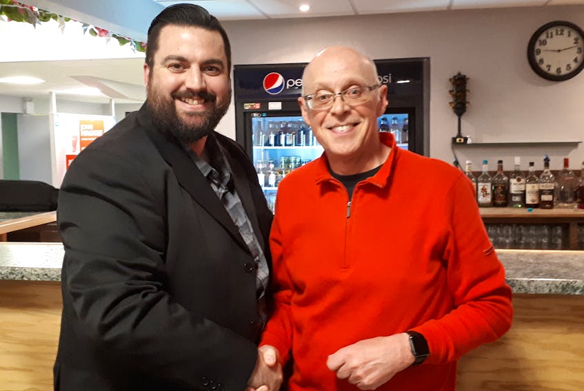 Progressive Conservative candidate Ryan Wagg stopped by to congratulate incumbent MHA John Haggie in reclaiming the Gander district for the Liberal party. At the time of Wagg’s arrival, Haggie had claimed 30 of 32 polls. There are 35 polls in the district.