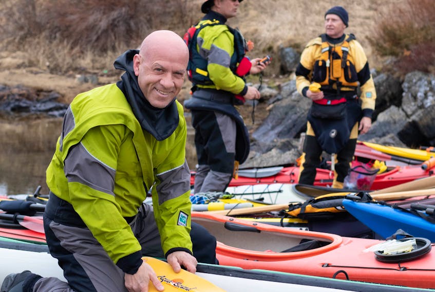 Gander’s Barry Hicks is among dozens of kayakers preparing for a trip along the coast toward Salvage as part of the Paddle Newfoundland and Labrador Annual Retreat. Hicks’ boat is a 16 ½ foot Eastern Island Makkovic – a fiberglass composite sea kayak manufactured in Twillingate. Megan Frost photo