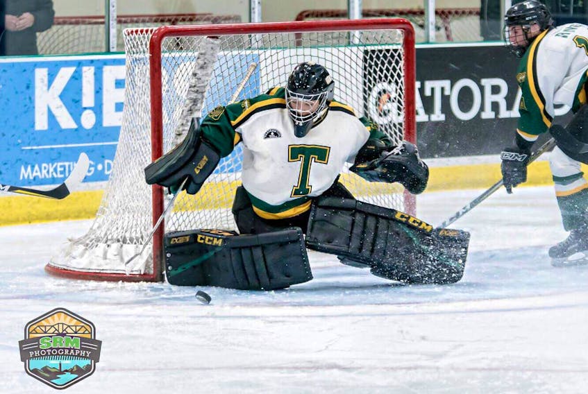 Springdale native Abby Clarke, age 22, just concluded her fifth and final season as goaltender for the St. Thomas Tommies.
