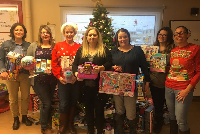 Gander MFRC 28th Angel Tree Campaign gave MFRC members the opportunity to make donations for families throughout the Gander area. From left, Danielle St-Pierre, Janis Crocker, Nancy Critchley, Peggy Blake, Wanda Kearley, Kellie Synyard and Kinza Slater.