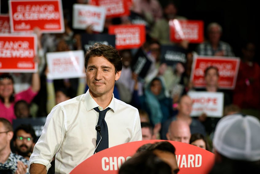Canada's Prime Minister Justin Trudeau holds a Liberal party election campaign event in Edmonton on Sept. 12, 2019.