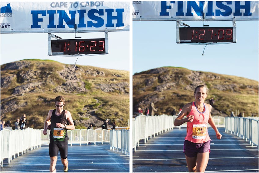 Mark Greene and Caroline McIlroy were the first-place finishers in Sunday’s 11th Orangetheory Cape to Cabot 20km road race