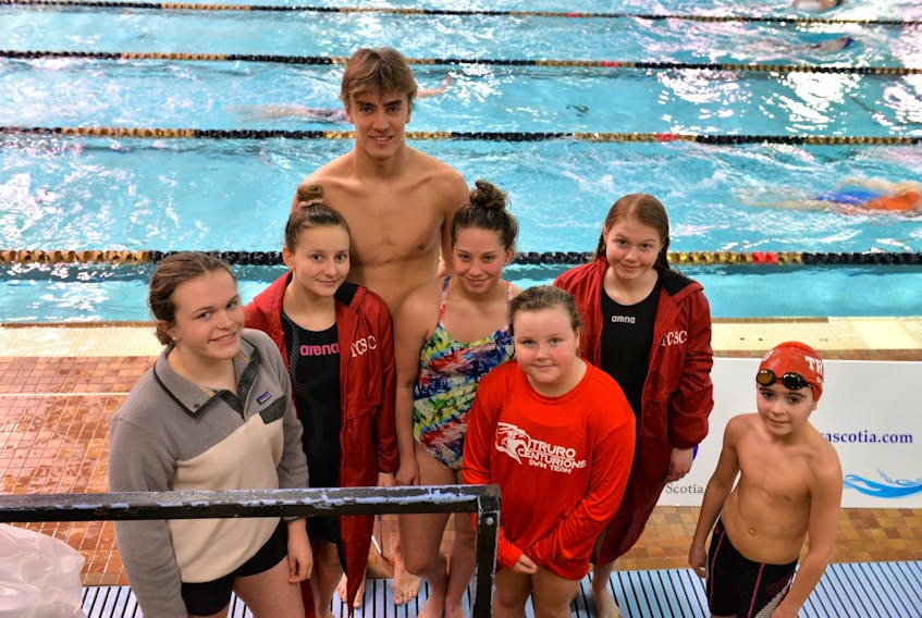 Truro Centurions, from left: Amy Barnhill, Madison Bond, Dean Sangster, Julianne Dowe, Julia Hutt-Semple, Hayley Puddester, and Joseph Duffy competed in the David Fry NS Provincial Championships in Halifax recently.