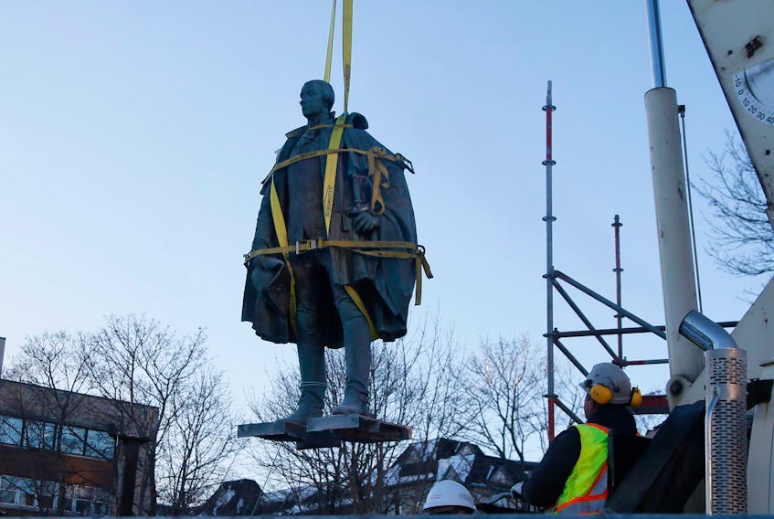 The statue of Edward Cornwallis was removed from Cornwallis Park in January 2018, but the park still bears his name.