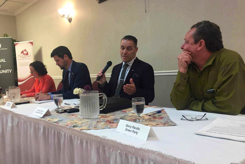 Betsy MacDonald (NDP), Sean Fraser (Liberal), George Canyon (Conservative) and Barry Randle (Green) participated in a candidates' forum hosted by the Antigonish Chamber of Commerce. Aaron Beswick