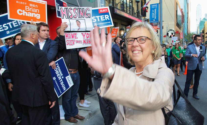 Green Party leader Elizabeth May arrives for a debate hosted by Macleans news magazine on Sept. 12, 2019. - Chris Helgren