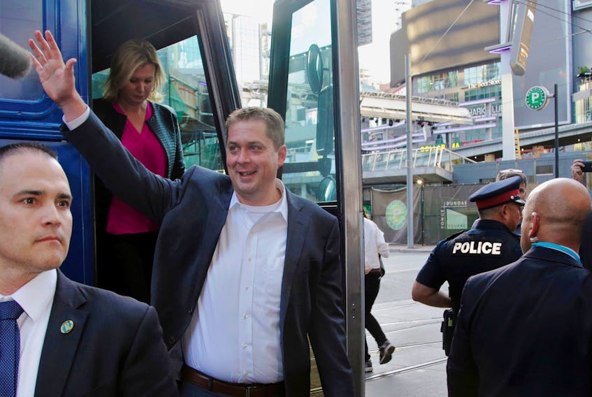 Conservative Party of Canada (CPC) leader Andrew Scheer arrives for a debate hosted by Macleans in Toronto on September 12, 2019.