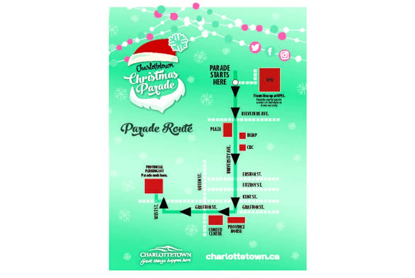 This map shows the route for the 2017 Charlottetown Christmas Parade, set for Saturday, Nov. 25. (Submitted image)