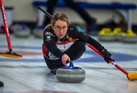 Christina Black, third for Mary-Anne Arsenault's rink is shown in action at the 2020 Scotties Tournament of Hearts at the Dartmouth Curling Club. The Arsenault rink went on to capture the Nova Scotia women's curling championship with a 7-4 victory over Team Colleen Jones in the final on Sunday.