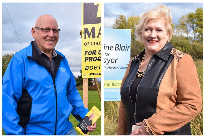 r Bob Taylor, left, and incumbent Christine Blair are campaigning to lead the Municipality of the County of Colchester.