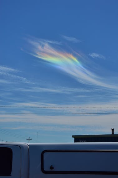 This stunning example of cloud iridescence was taken by Warren Sangster, last summer, over Truro N.S.